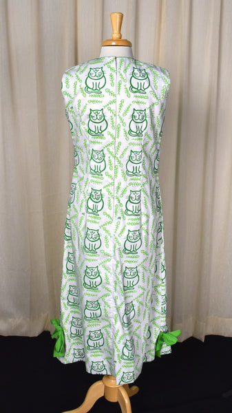 1960s Hungry Green Cat Maxi Dress