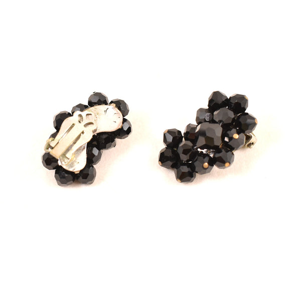 Black Faceted Ear Climber Earrings