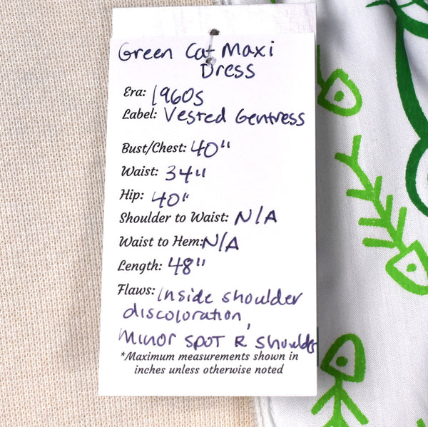 1960s Hungry Green Cat Maxi Dress