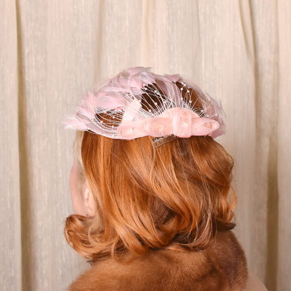 1960s Pastel Pink Feather & Bead Fascinator