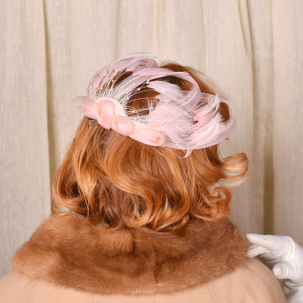 1960s Pastel Pink Feather & Bead Fascinator