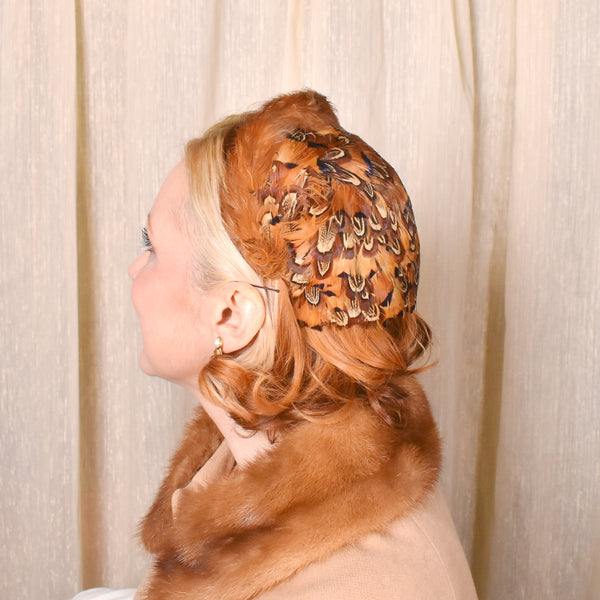 1950s Crescent Brown Feather Hat