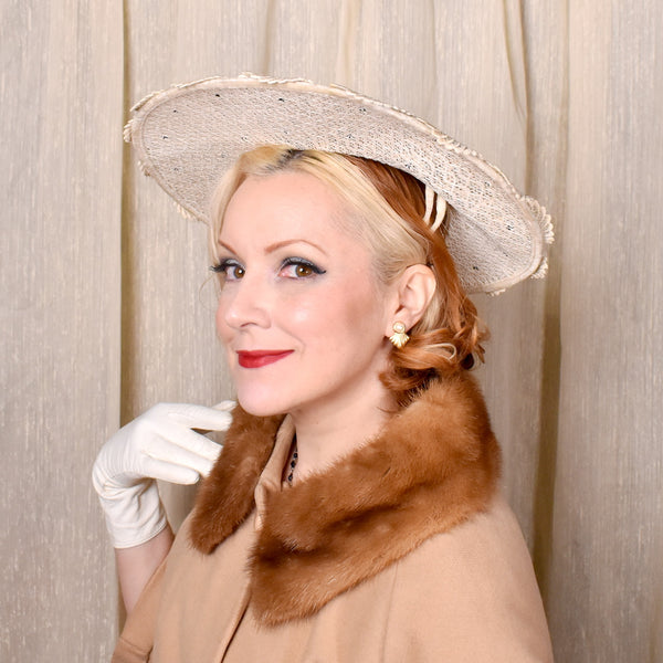 1950s Cream & Bead Platter Hat