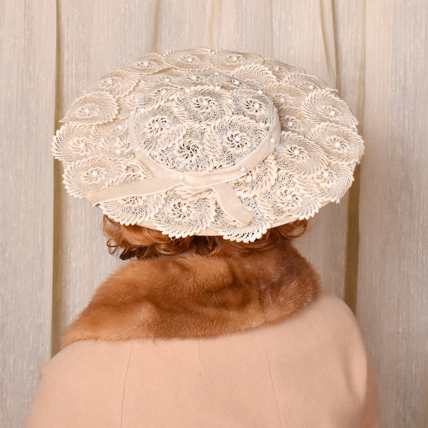 1950s Cream & Bead Platter Hat