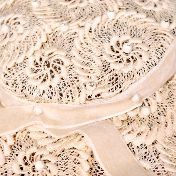 1950s Cream & Bead Platter Hat