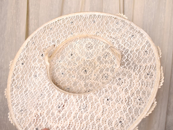 1950s Cream & Bead Platter Hat