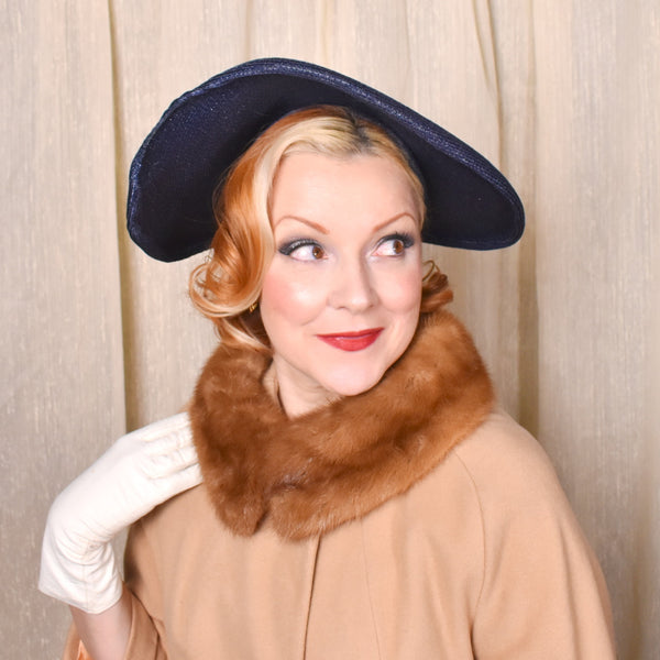 1950s Navy Asymmetrical Straw Platter Hat