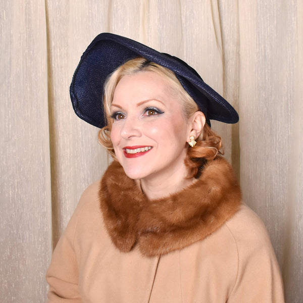 1950s Navy Asymmetrical Straw Platter Hat
