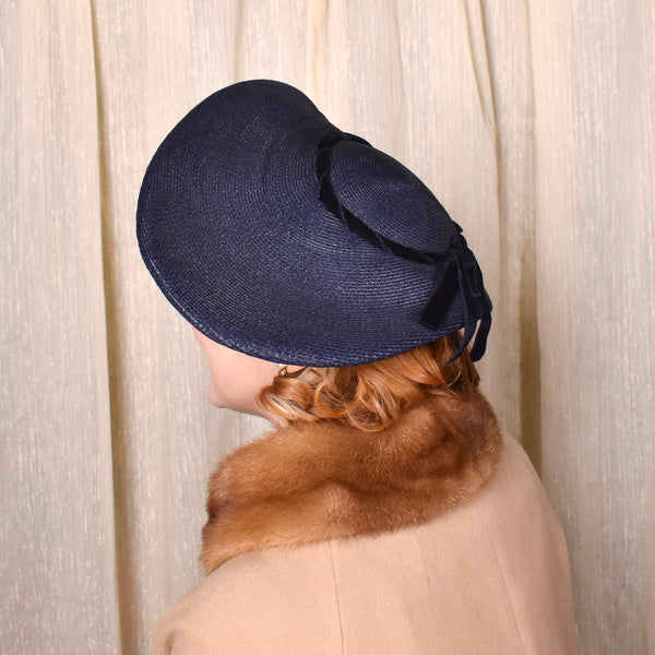 1950s Navy Asymmetrical Straw Platter Hat