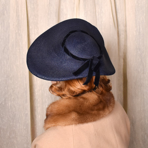 1950s Navy Asymmetrical Straw Platter Hat