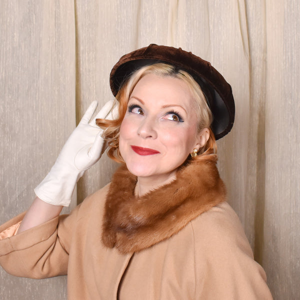 1950s Rich Brown Velvet Platter Hat