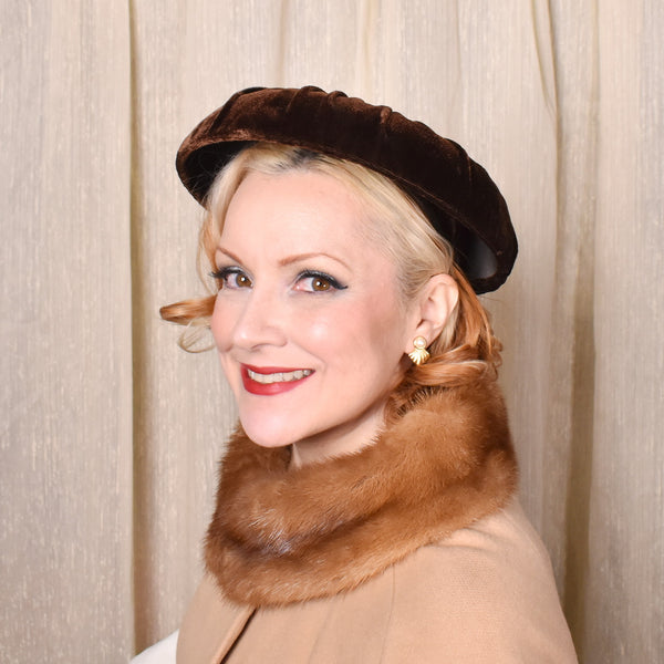 1950s Rich Brown Velvet Platter Hat