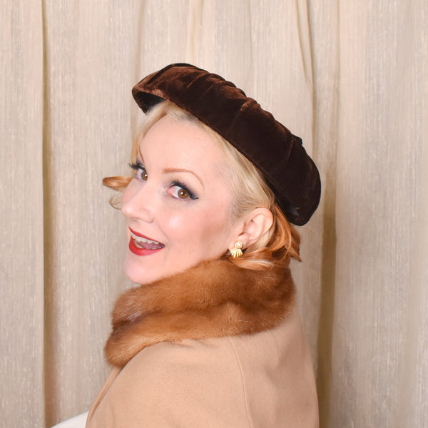 1950s Rich Brown Velvet Platter Hat
