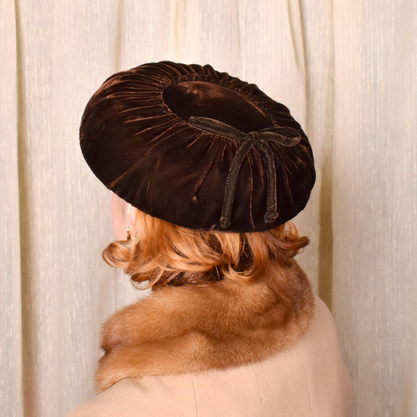 1950s Rich Brown Velvet Platter Hat