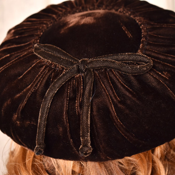 1950s Rich Brown Velvet Platter Hat