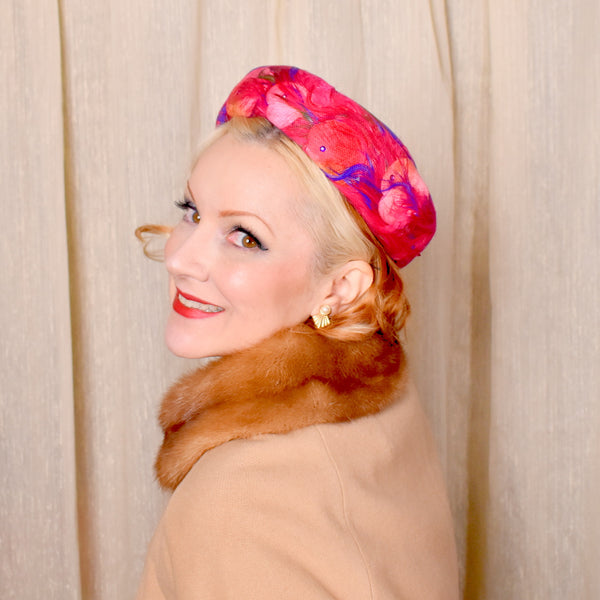 1960s Raspberry Hearts & Feathers Hat