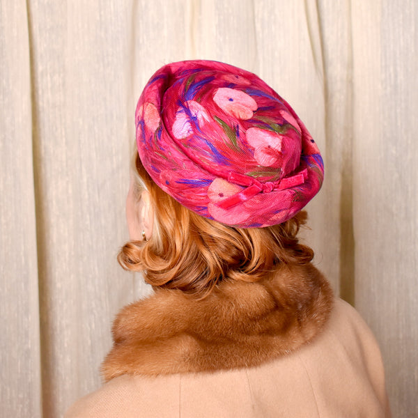 1960s Raspberry Hearts & Feathers Hat