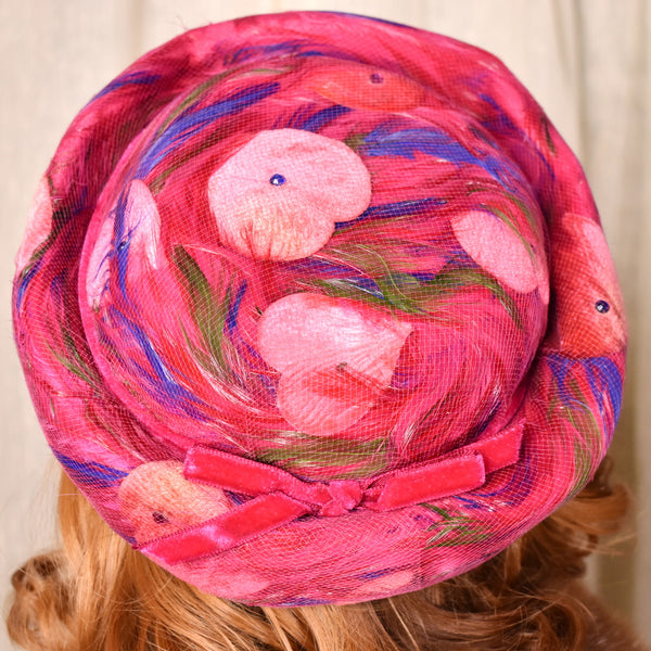 1960s Raspberry Hearts & Feathers Hat