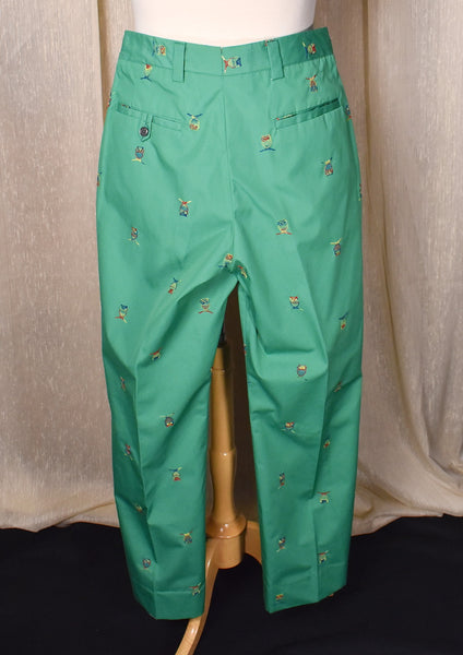1980s Green Rainbow Owl Embroidered Preppy Pants