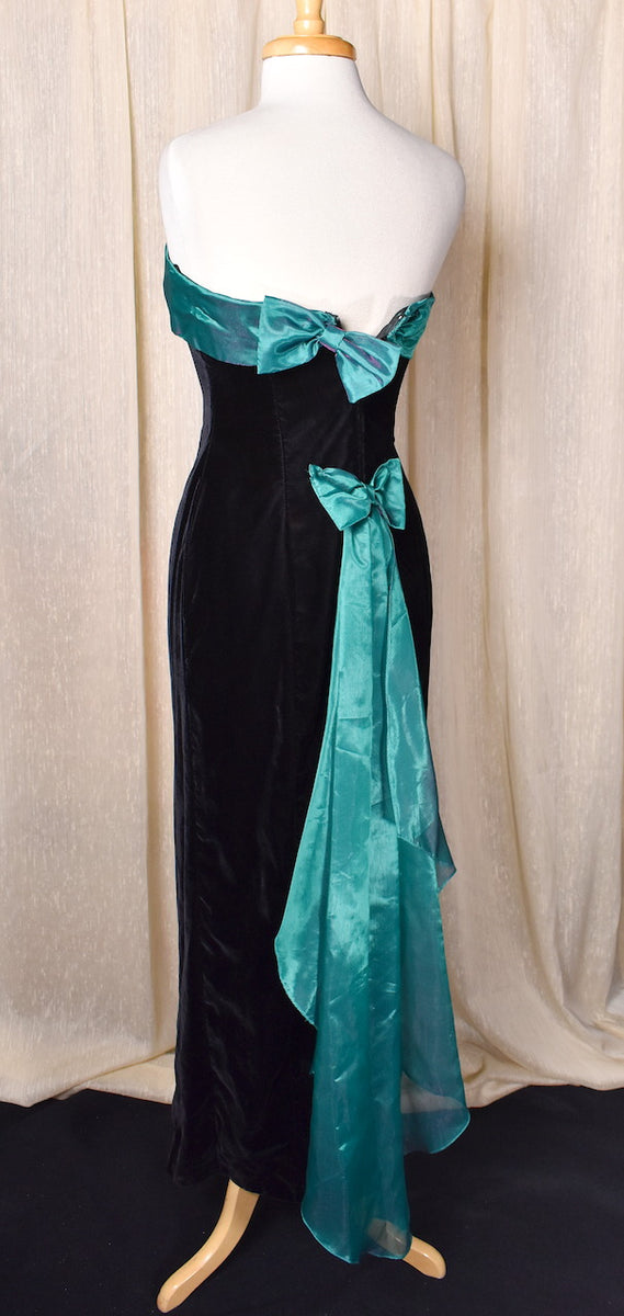 dressed in blue veneno 1990s Zum Zum Black Velvet Green Bows Dress – Cats Like Us