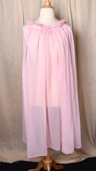 1960s Pastel Pink Sheer Ruffle Night Gown