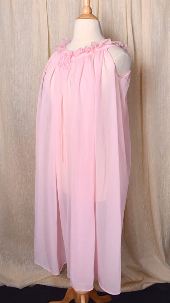 1960s Pastel Pink Sheer Ruffle Night Gown