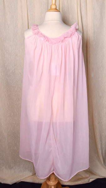 1960s Pastel Pink Sheer Ruffle Night Gown