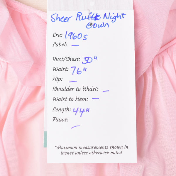 1960s Pastel Pink Sheer Ruffle Night Gown