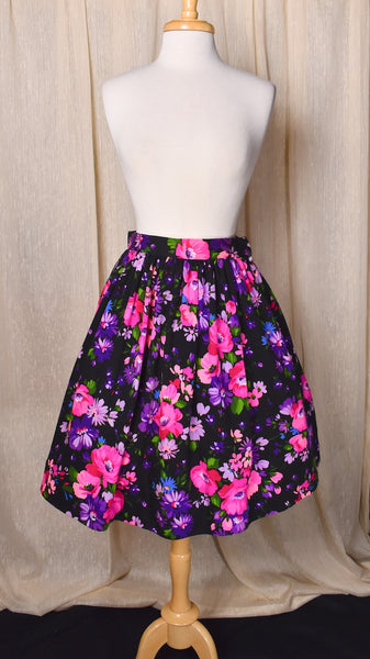 1960s Pink & Purple Floral Gathered Skirt