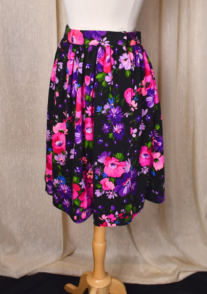 1960s Pink & Purple Floral Gathered Skirt