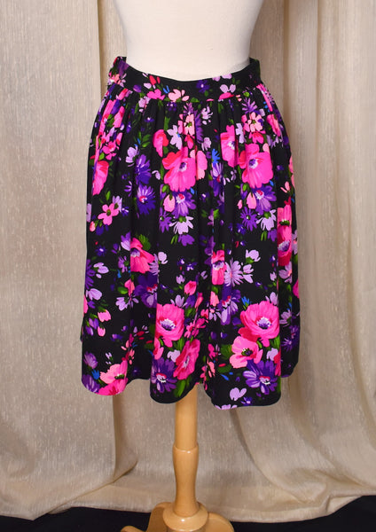 1960s Pink & Purple Floral Gathered Skirt