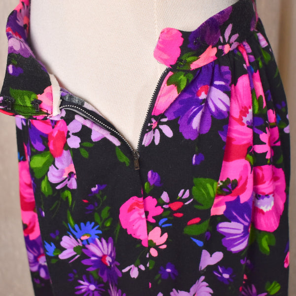 1960s Pink & Purple Floral Gathered Skirt