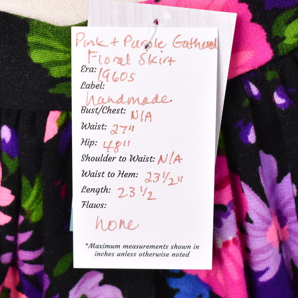 1960s Pink & Purple Floral Gathered Skirt