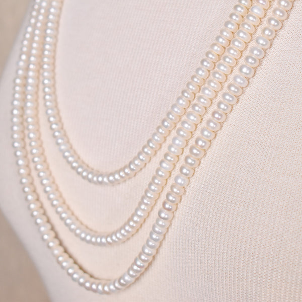 Triple Strand Long Pearl Necklace