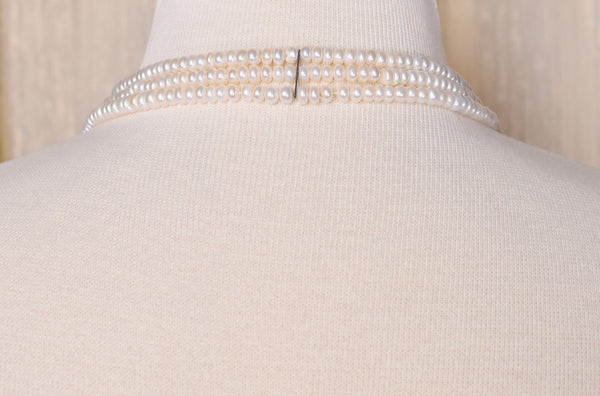 Triple Strand Long Pearl Necklace