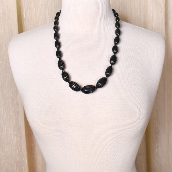 Oblong Black Bead Necklace