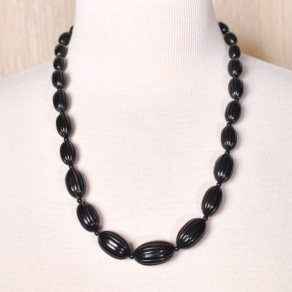 Oblong Black Bead Necklace