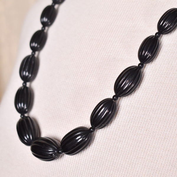 Oblong Black Bead Necklace