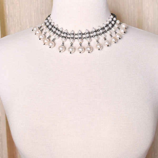 Dangling Pearl & Chain Fringe Necklace