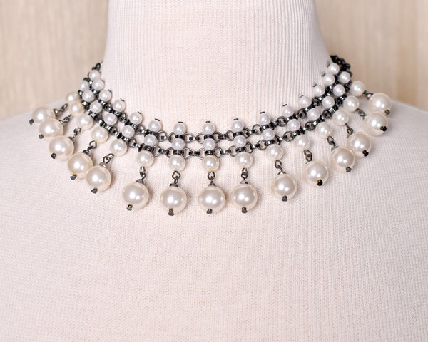 Dangling Pearl & Chain Fringe Necklace