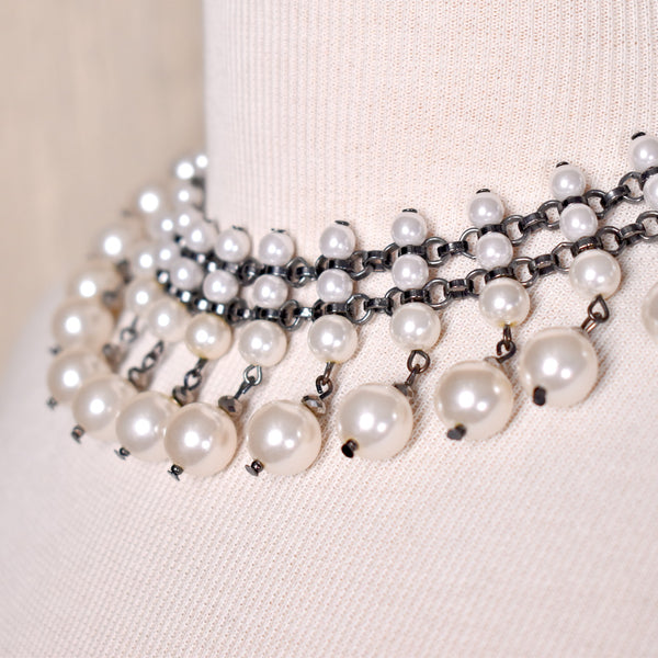 Dangling Pearl & Chain Fringe Necklace