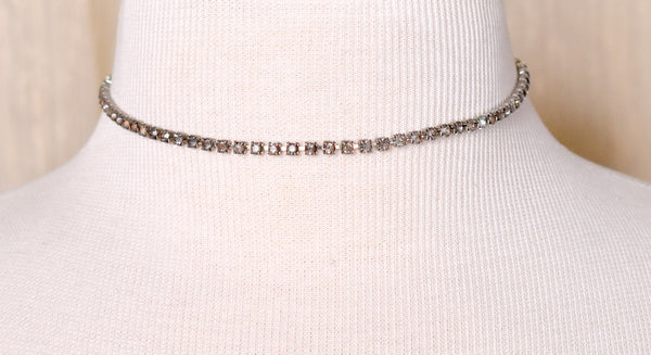 Gray Rhinestone Choker Necklace