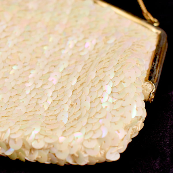 1950s Little White Sequin Handbag