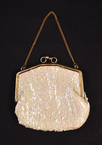 1950s Little White Sequin Handbag