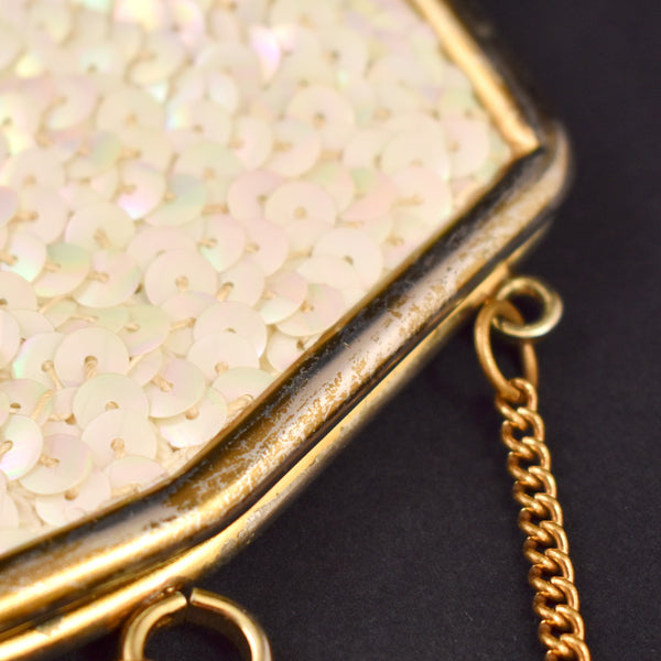 1950s Little White Sequin Handbag