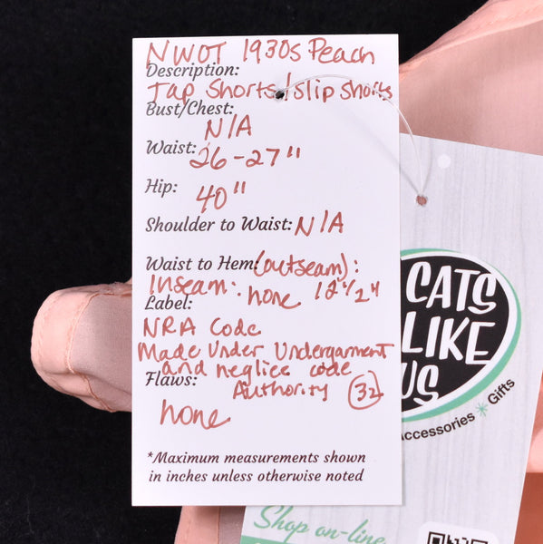 NWOT 1930s Peach Lace Tap Slip Shorts