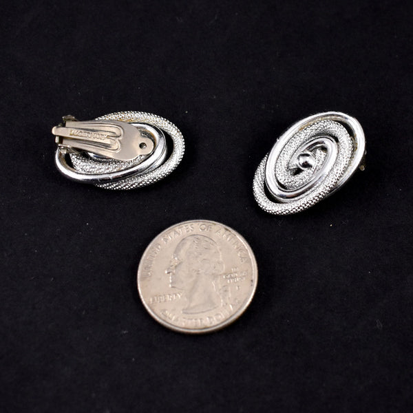 Silvertone Corded Oval Earrings