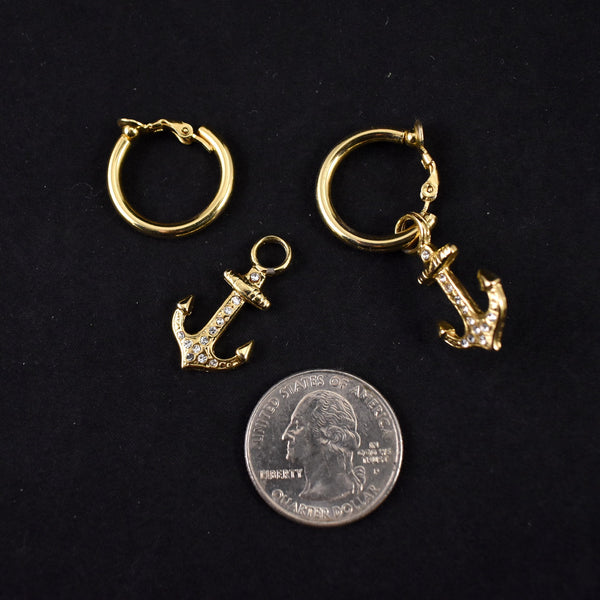 Rhinestone Anchor Hoop Earrings