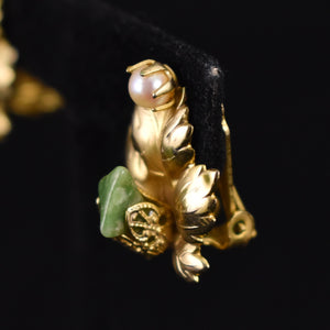 Pearl & Green Agate Leaf Earrings