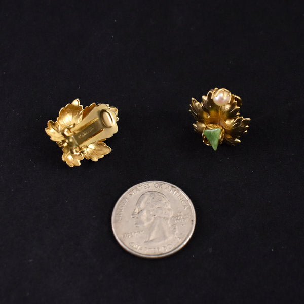 Pearl & Green Agate Leaf Earrings